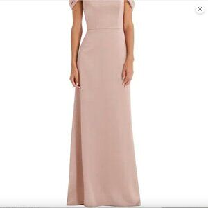 Dessy Draped Pleat Off-the-Shoulder Maxi Dress, Size 0, Toasted Sugar